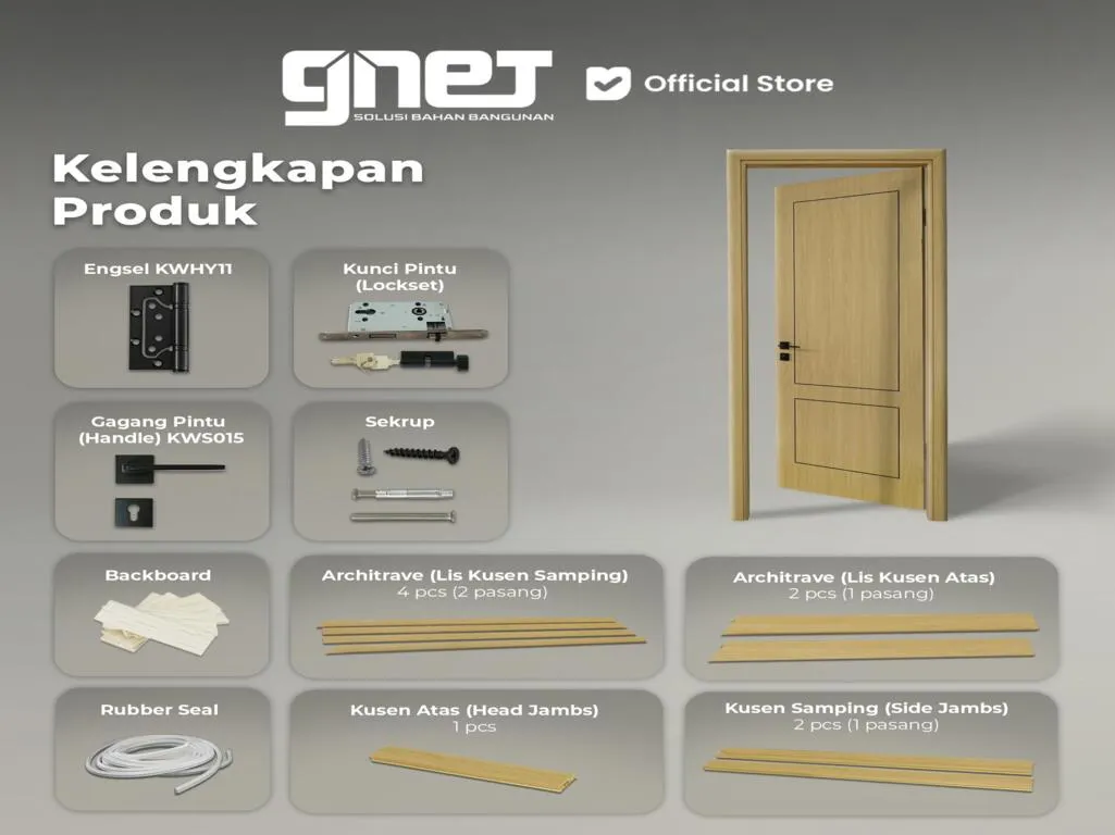GNET WPC Door Set Tipe KM-272X5 Kelengkapan Produk