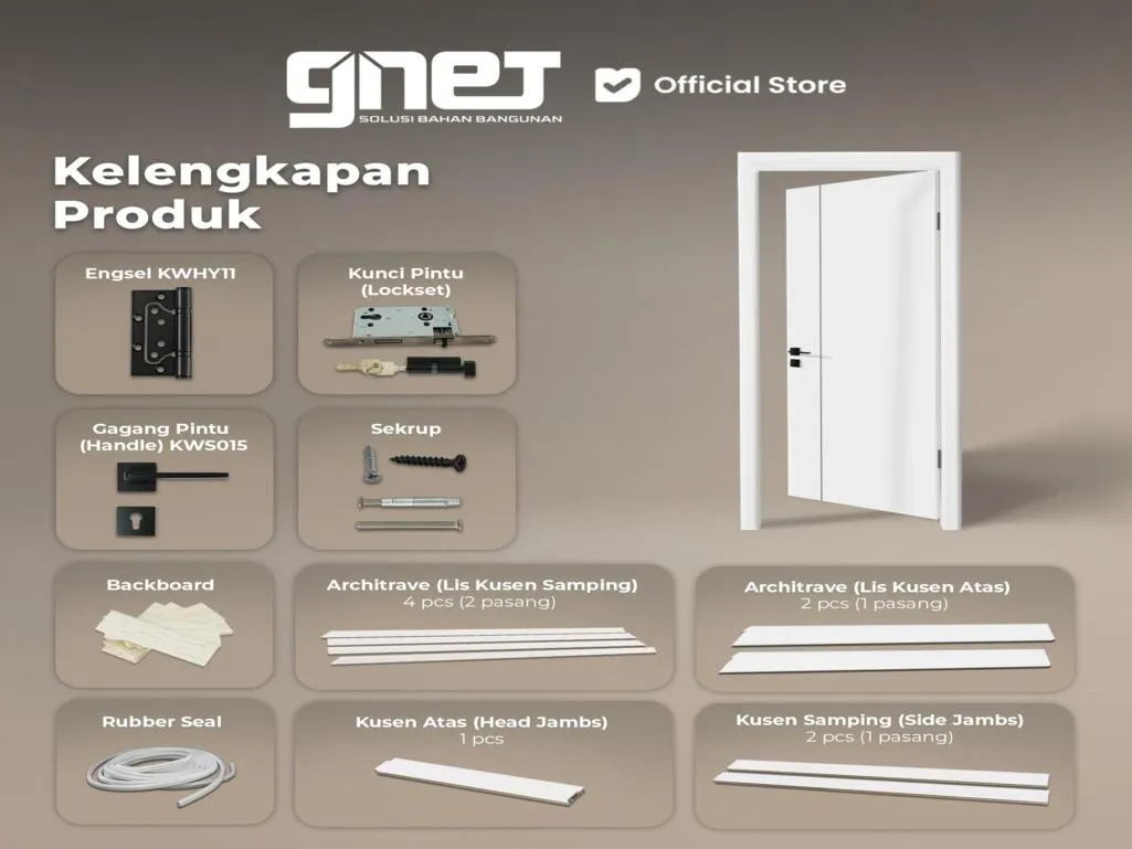 GNET WPC Door Set Tipe KM-203Q Kelengkapan Produk