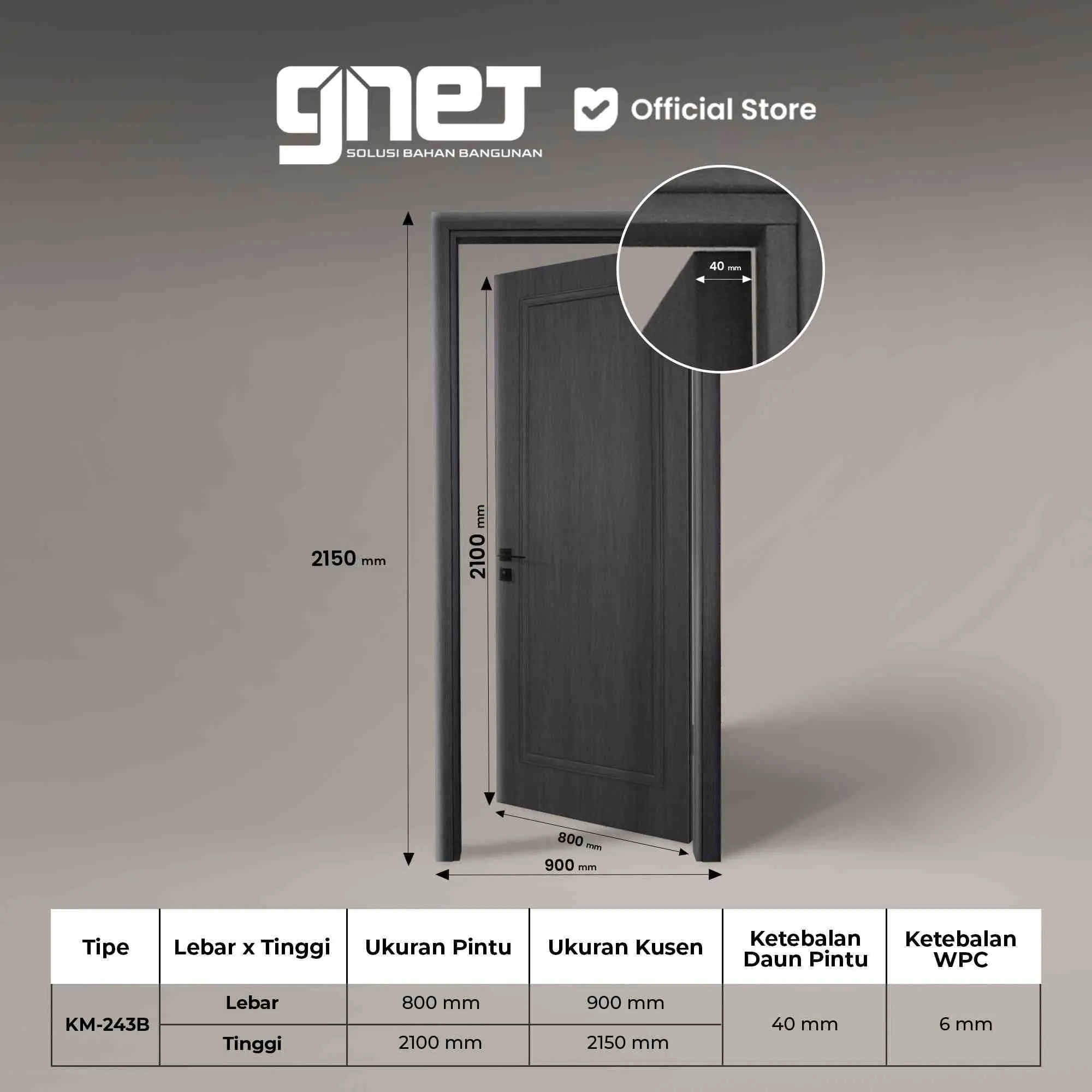 GNET WPC Door Set Tipe KM-243B Spesifikasi