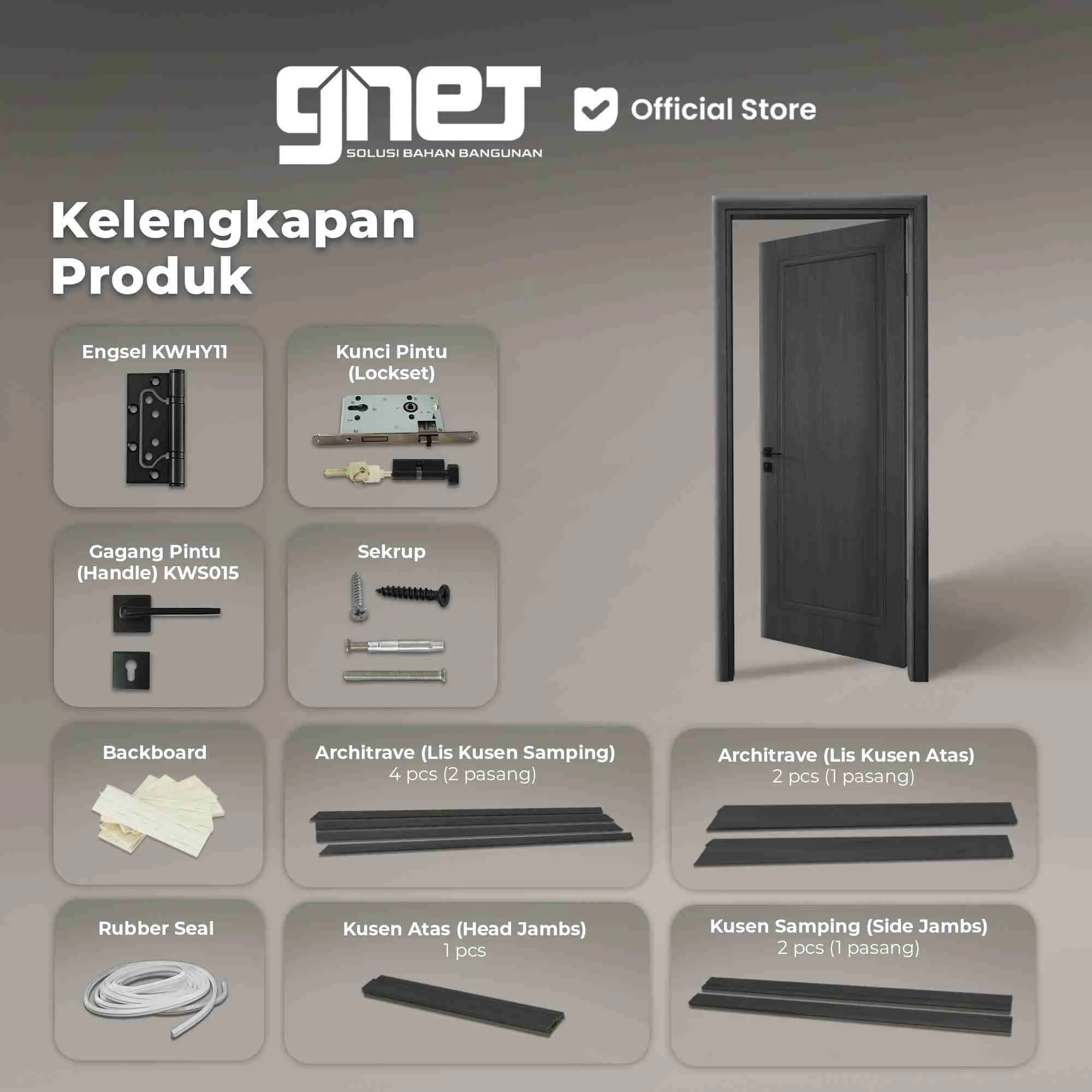 GNET WPC Door Set KM-243B Kelengkapan Produk