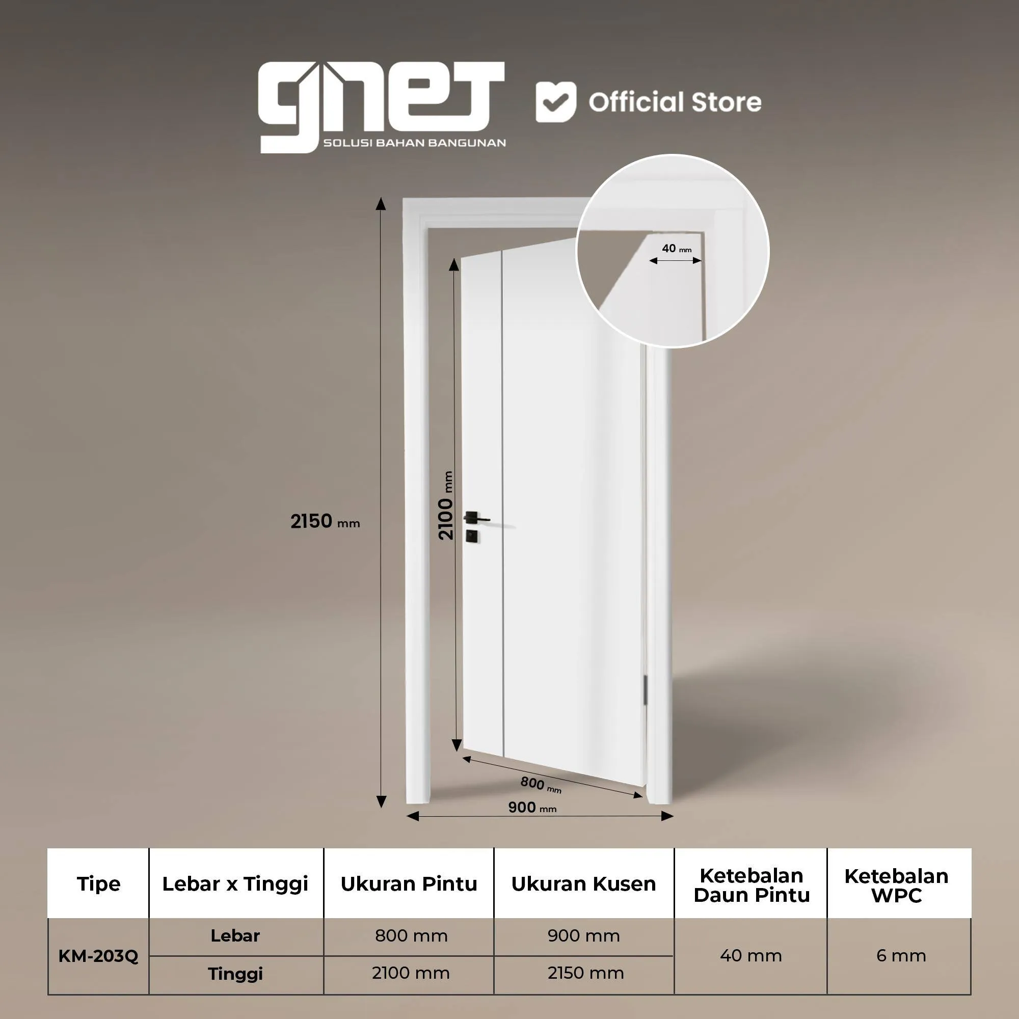 GNET WPC Door Set Tipe KM-203Q Spesifikasi