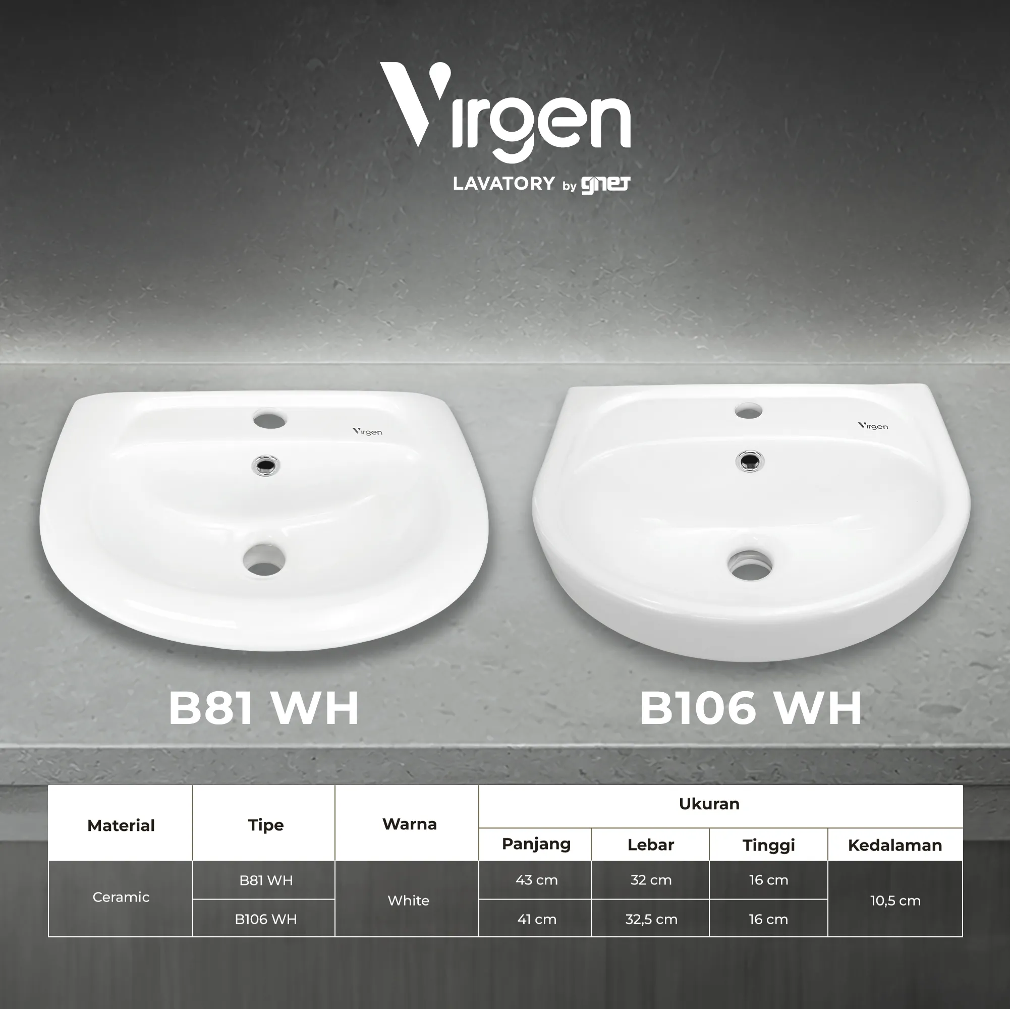 Spesifikasi Virgen Lavatory B81 WH